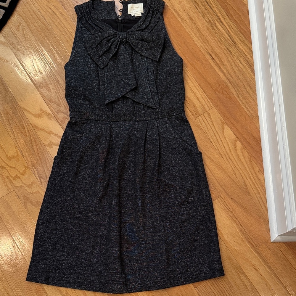 Kate Spade Black and Silver Textured Dress with bow. Size 8